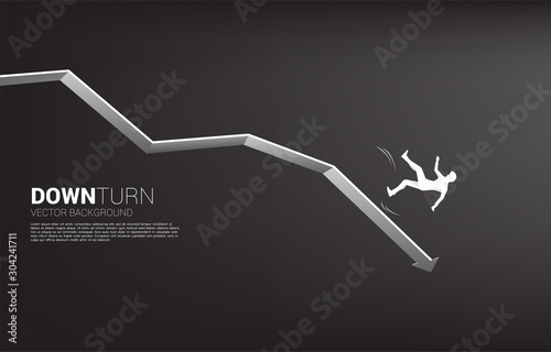 silhouette of businessman slip and falling down from downturn graph. Concept for fail and accidental business