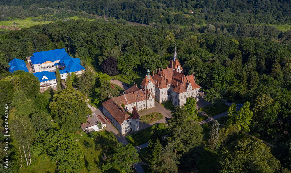 Aerial view on castle of Shenborn, Carpathians mountains, Ukraine. Aerial view on castle of Shenborn, Carpathians mountains, Ukraine.