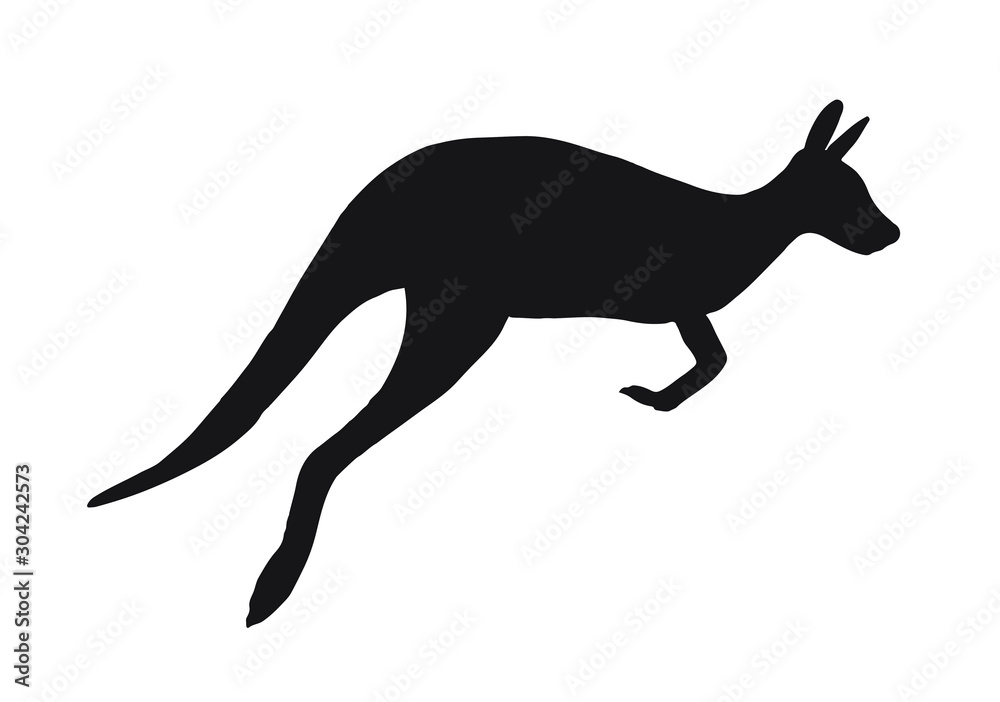 Vector black kangaroo silhouette isolated on white background