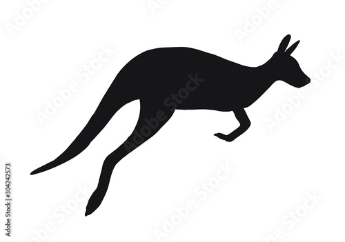 Vector black kangaroo silhouette isolated on white background