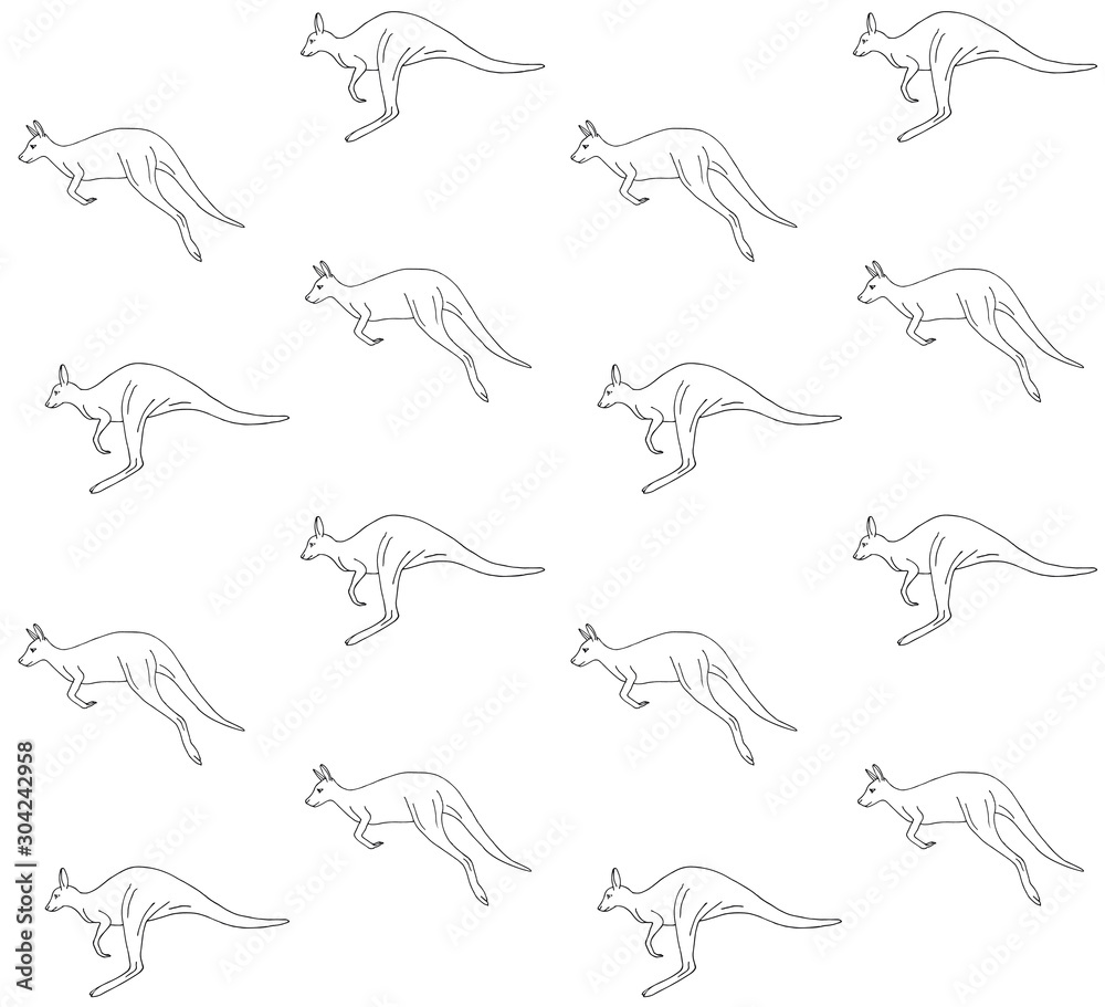 Vector seamless pattern of hand drawn doodle sketch black kangaroo isolated on white background