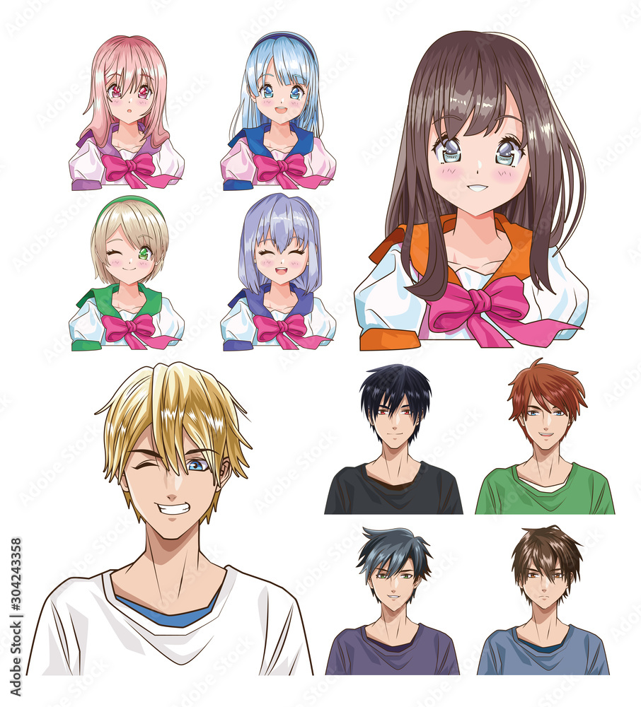 group of young people anime style characters Stock Vector | Adobe Stock