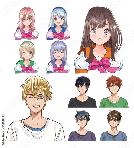 group of young people anime style characters