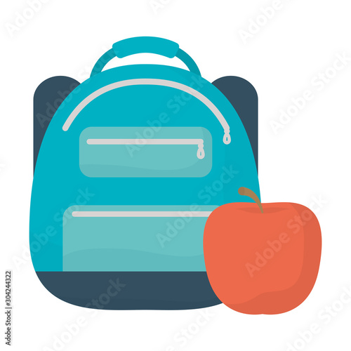 schoolbag supply with apple fruit