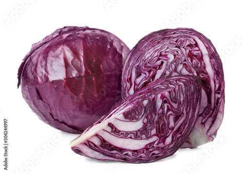 Fresh ripe red cabbages isolated on white