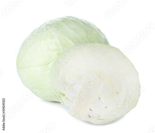Tasty fresh ripe cabbages isolated on white