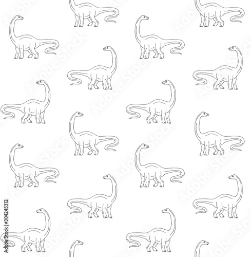 Fototapeta Naklejka Na Ścianę i Meble -  Vector seamless pattern of hand drawn sketch diplodocus brachiosaurus dinosaur isolated on white background
