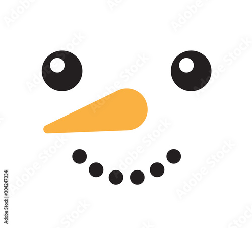 Vector flat cartoon snowman face isolated on white background