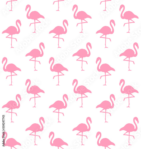 Vector seamless pattern of pink flamingo silhouette isolated on white background