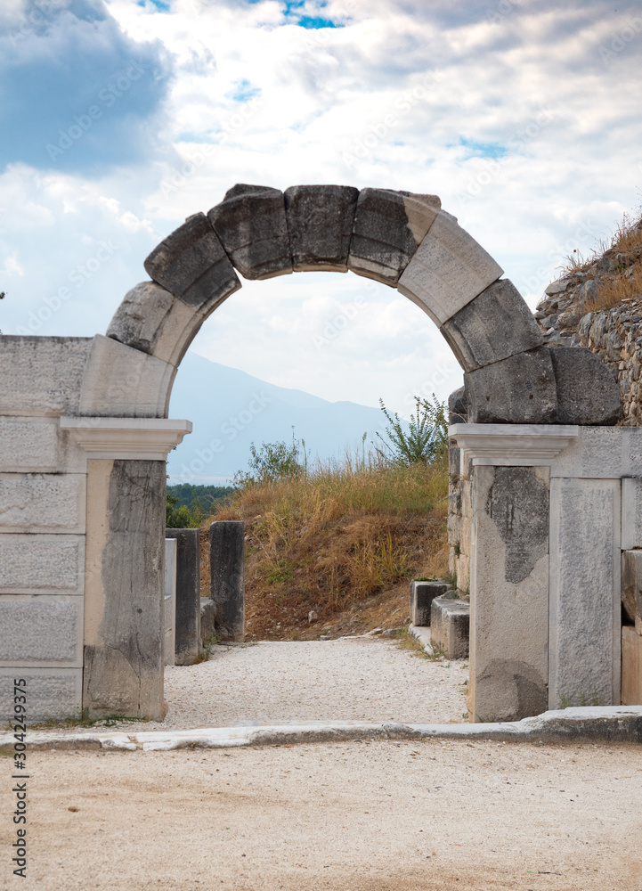 Stone Archway with Carved Keystone at Philippi in Greece