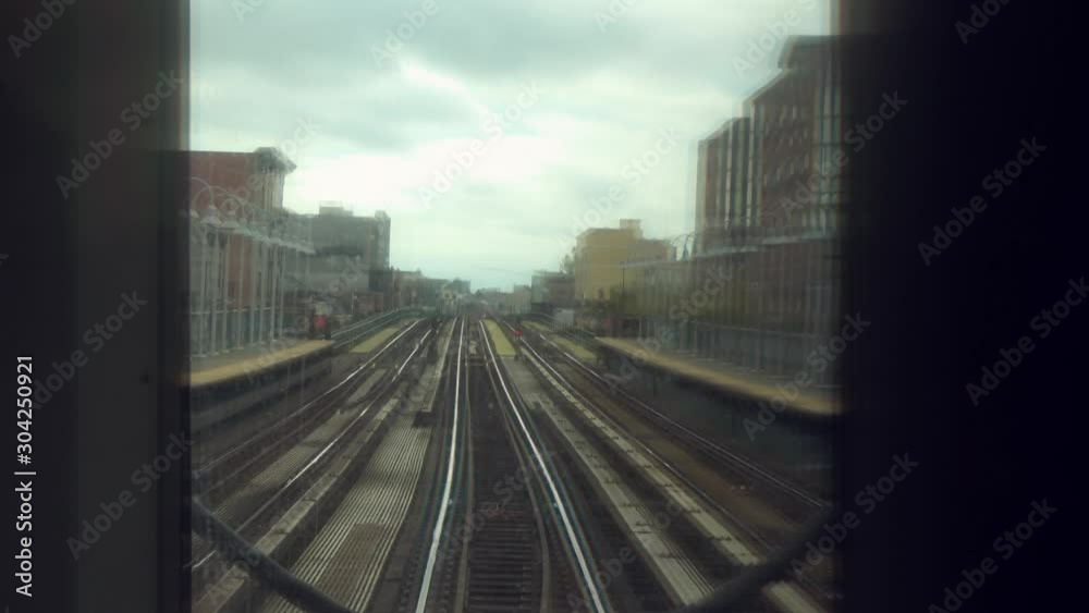 Looking out the window of a subway train in new York city moving through the subway rails Looking out the window of a subway train in new York city moving through the subway rails