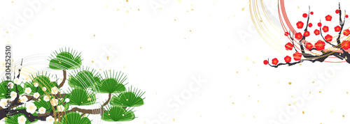 新年　松　紅白 梅　水引　生け花