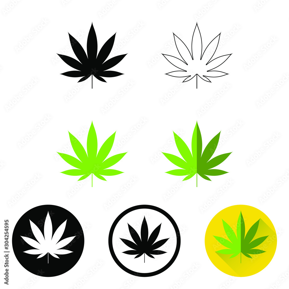 Set of 7 various Cannabis icons vector