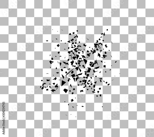 Particles explosion. Vector shatter particles. Black confetti burst