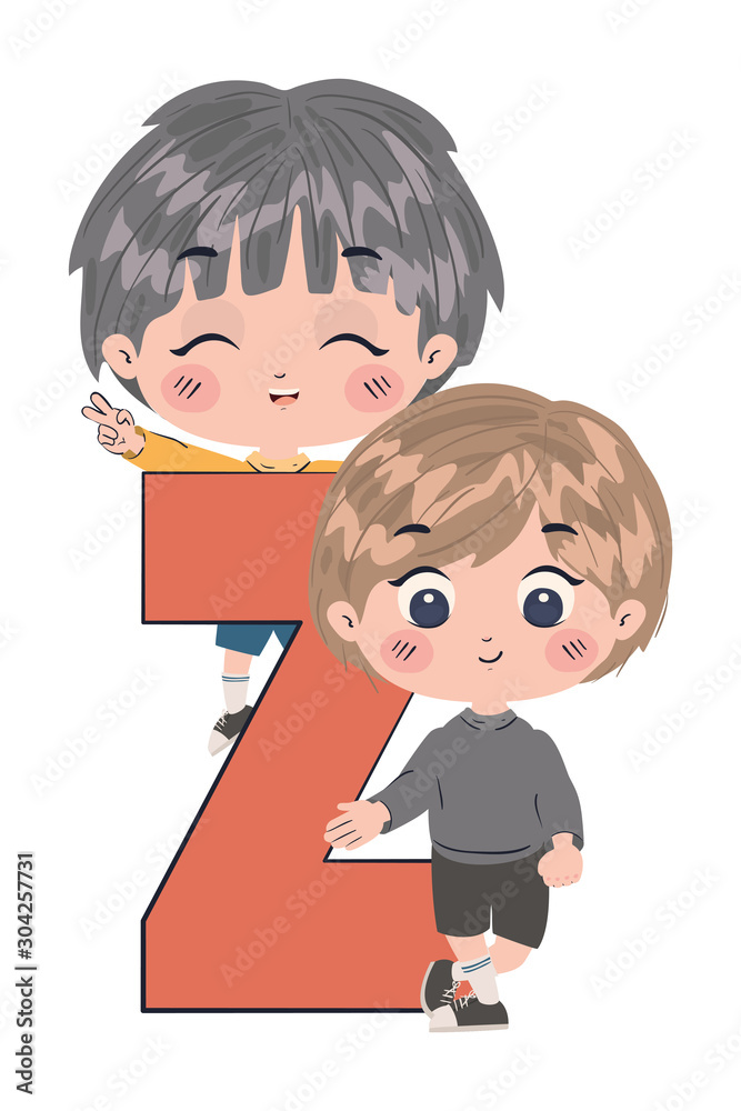 Isolated boys cartoons with alphabet letter vector design
