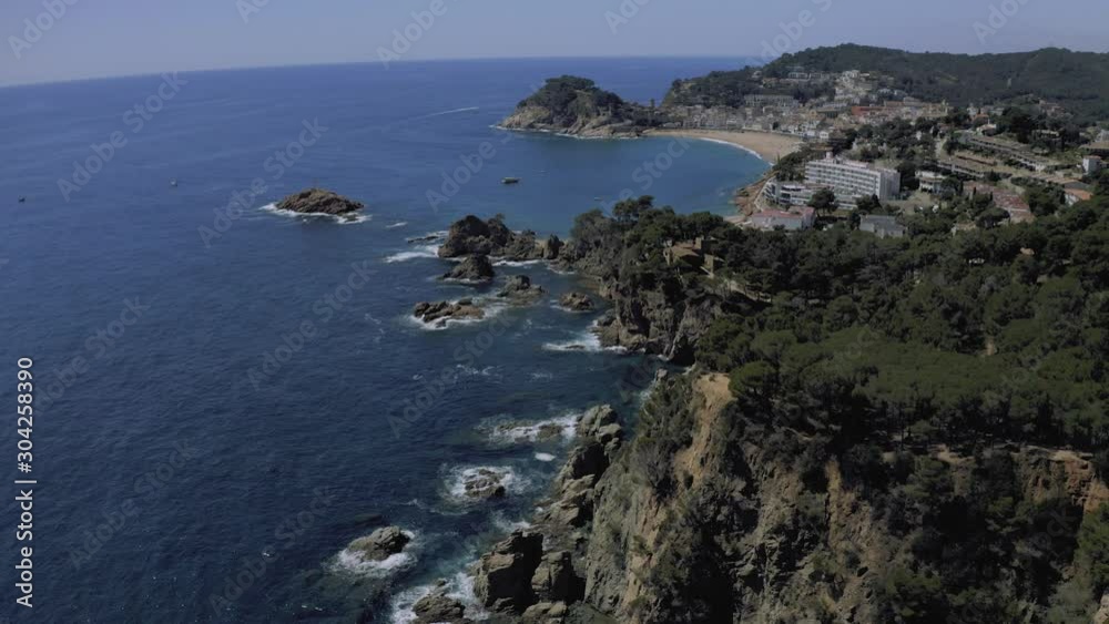 Tossa de Mar city on Mediterranean Sea in summer Spain 4K drone flight Tossa de Mar city on Mediterranean Sea in summer Spain 4K drone flight