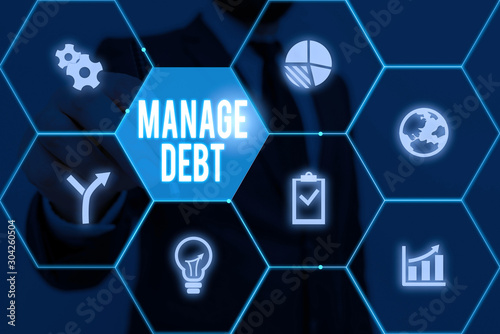 Writing note showing Manage Debt. Business concept for unofficial agreement with unsecured creditors for repayment