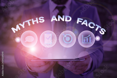 Text sign showing Myths And Facts. Business photo showcasing Oppositive concept about modern and ancient period photo