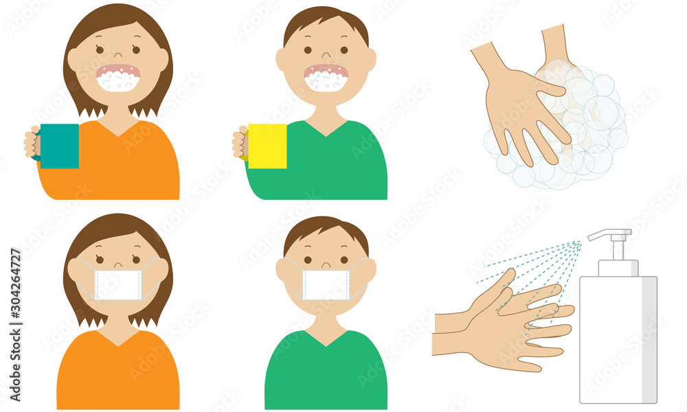 Set of illustrations for infection prevention Set of illustrations for infection prevention