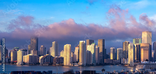 Skyline of the Miami, Florida, view from the sea port.