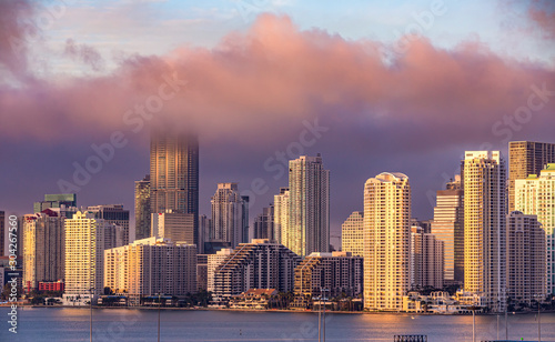 Skyline of the Miami  Florida  view from the sea port.