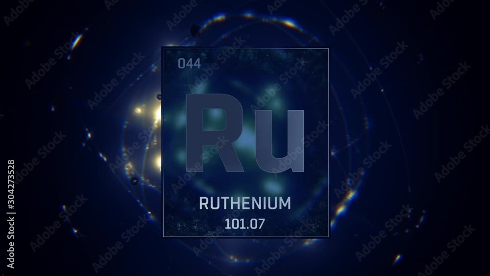 Ruthenium as Element 44 of the Periodic Table. Seamlessly looping 3D