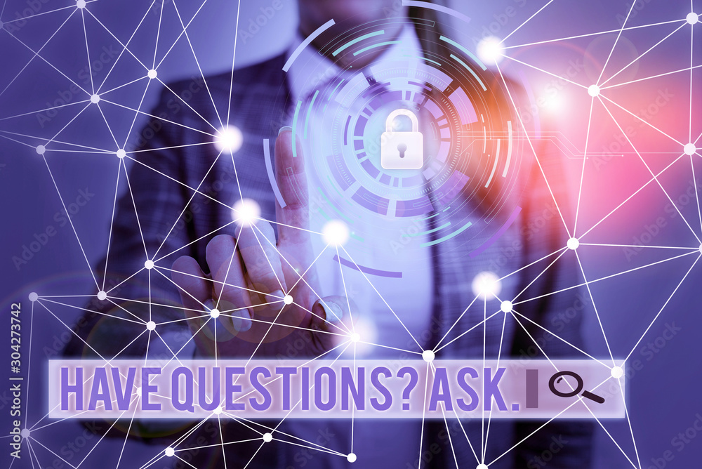 Obraz premium Handwriting text Have Questionsquestion Ask. Conceptual photo something that you say or write to ask a demonstrating Picture photo system network scheme modern technology smart device