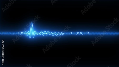 Blue fluorescent graffiti music frequency wave display on a black background - looped