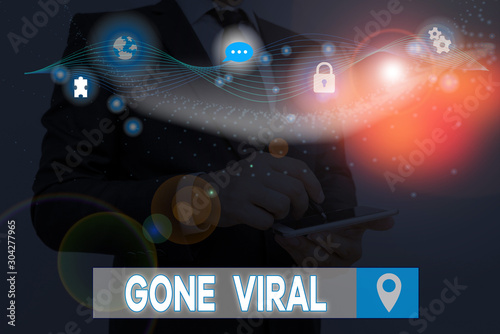 Text sign showing Gone Viral. Business photo text link that spreads rapidly through a population by sharing photo