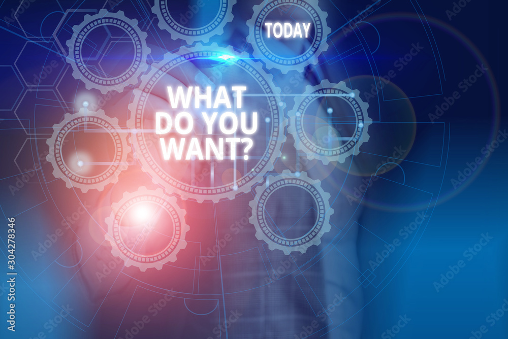 Text sign showing What Do You Want Question. Business photo showcasing say or write in order to ask demonstrating about something Picture photo system network scheme modern technology smart device Text sign showing What Do You Want Question. Business photo showcasing say or write in order to ask demonstrating about something Picture photo system network scheme modern technology smart device
