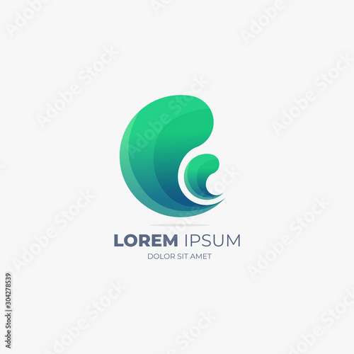 Vector abstract green circle swirl logo design elements for company branding and redesign. Origami paper style, flat, line art gradient modern and futuristic.