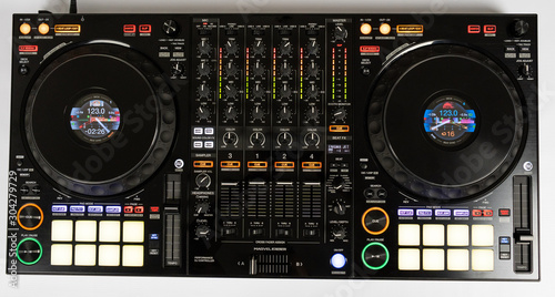 Photos Black modern audio DJ controller Top view