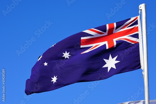 A red, white and blue Australian flag © eqroy