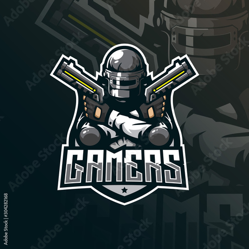 gamer mascot logo design vector with modern illustration concept style for badge, emblem and tshirt printing. gamer illustration for sport and team.