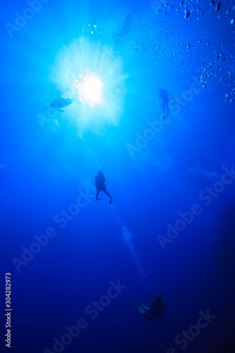 ボニンブルーの海を泳ぐダイバー © shota