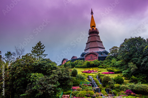 Background view of close-up tourist attractions  Landmark in Chiang Mai  near Doi Inthanon  Pra Mahatat Noppamethanedon and Pra Mahatat Nopphonphusiri   Thailand.