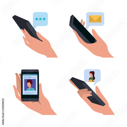 Digital technology and social media icon set vector design