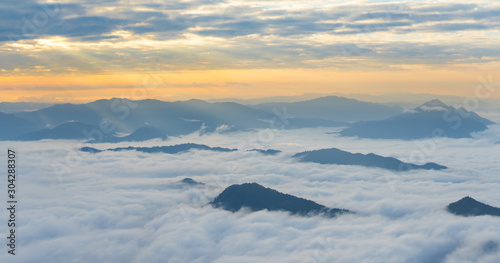 Misty mountains panorama in the morning when sunrise time, Phu Chi Dao Chiangrai Thailand © pangoasis