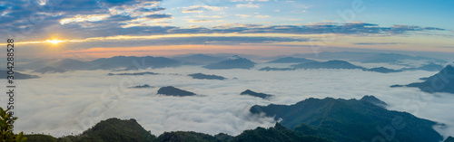 Vászonkép Misty mountains panorama in the morning when sunrise time, Phu Chi Dao Chiangrai