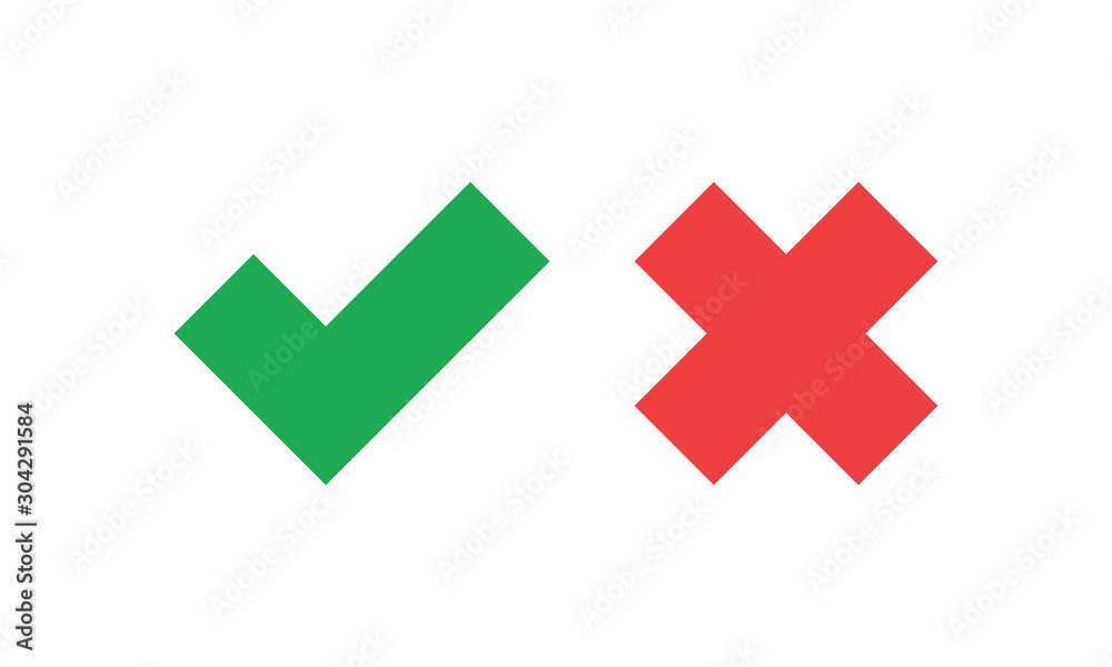 Check marks. Tick and cross vector icons. Yes and No symbols.