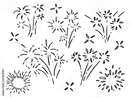 hand drawn of doodle firework  sunburst  explosion set. doodle design element. vector illustration
