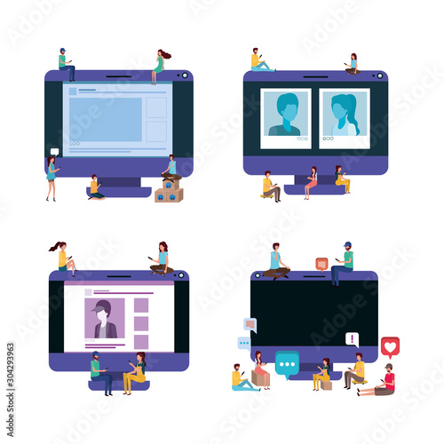 Digital technology and social media icon set vector design