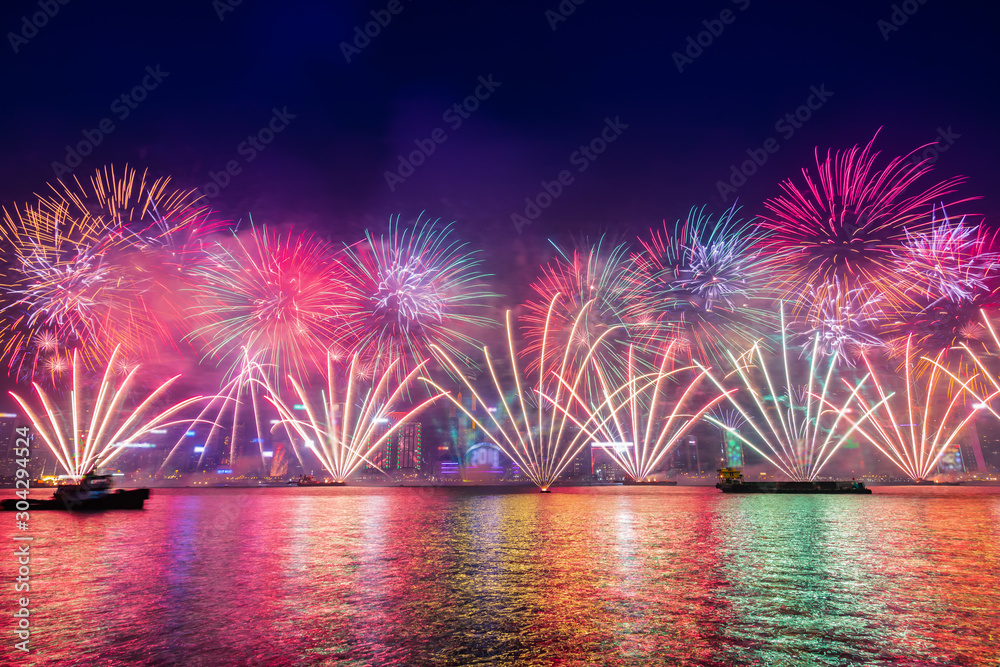 Fototapeta premium Hong Kong New Year Fireworks Countdown