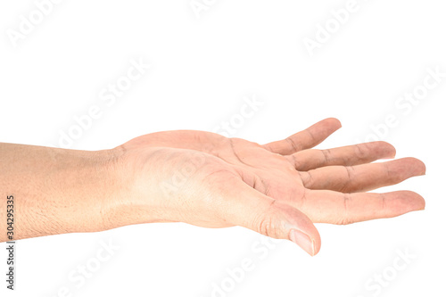 Hand open and ready to help or receive. Gesture isolated on white background with clipping path. © Pataradon