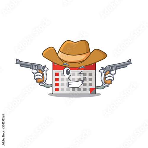 Calendar cartoon with in cowboy happy character