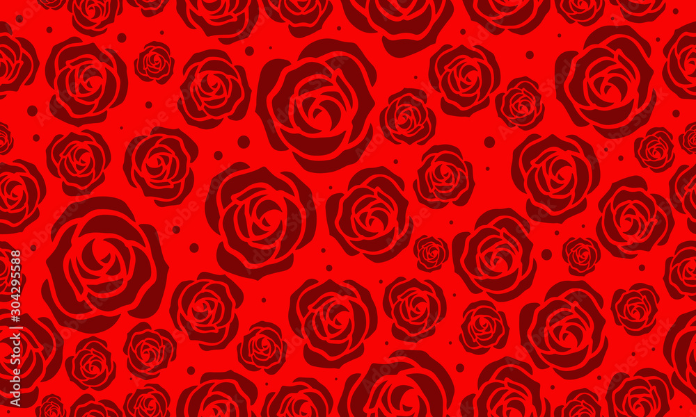 Bright red seamless pattern background with motif art dark red flower. Bright red seamless pattern background with motif art dark red flower.