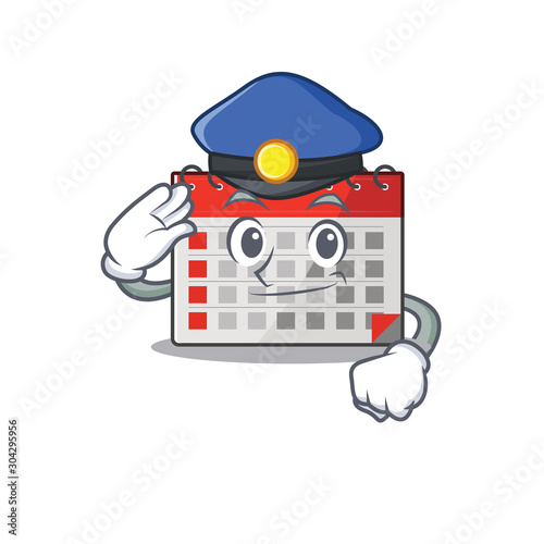 Calendar cartoon with in police happy character