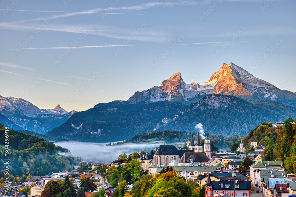 The city of Berchtesgaden and Mount Watzmann in the Bavarian Alps 