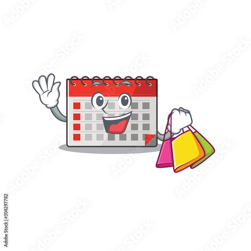 Character calendar isolated with in cartoon shopping