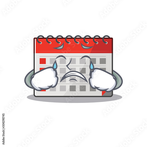 Calendar cartoon with in mascot shape crying